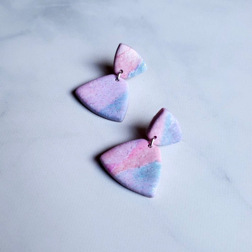 BRAND NEW! Pastel Watercolor Shimmer Earrings | Polymer Clay | Blue Purple Pink